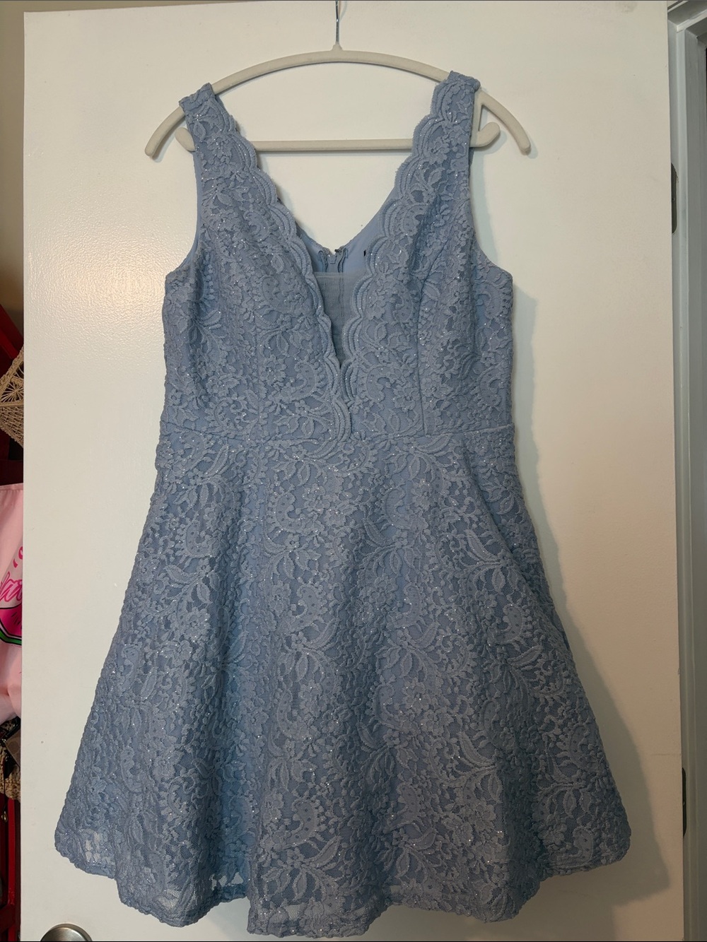 City Studio Powder Blue Lace Fit-and-Flare Mini Dress with Shimmer